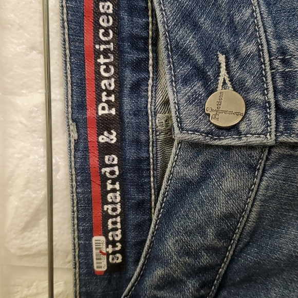 Light Wash Standards + Practices Raw Hem Wide Legged Crop Spring Denim Jeans - Picture 3 of 11